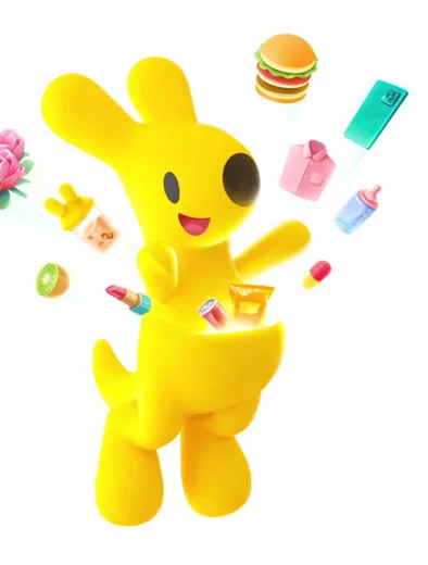 黄色袋鼠标准照：美团 3D 袋鼠形象